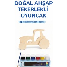 212toyzz Ahşap Traktör Oyuncak Doğal El Yapımı Boyanabilir Eğitici Oyuncak+6'lı Boya Seti Hediye
