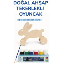 212toyzz Ahşap Tavşan Oyuncak Doğal El Yapımı Boyanabilir Eğitici Oyuncak+6'lı Boya Seti Hediye