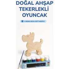 212toyzz Ahşap Köpek Oyuncak Doğal El Yapımı Boyanabilir Eğitici Oyuncak+6'lı Boya Seti Hediye