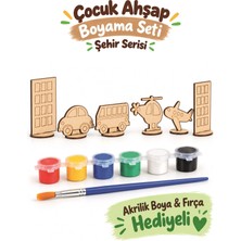 212toyzz 6'lı Ahşap Boyama Figürleri Şehir Serisi Akrilik Boya ve Fırça Hediyeli Eğitici Hobi Seti