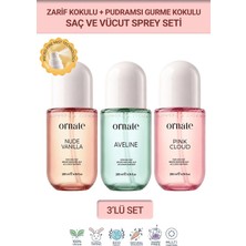 Ornate Body Mist 3'lü Set, Pink Cloud, Aveline ve Nude Vanilla, Vanilya, Çiçeksi ve Tropikal Notalı Saç ve Vücut Spreyi 200 ml