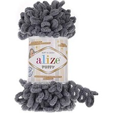 Die Grup Alize Puffy El Örgü Ipi, Parmak Örgü Ipi 5 Adet (Koyu Gri 87)