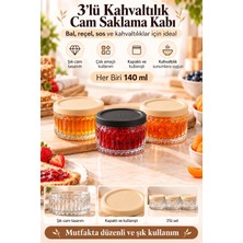 Dovi Home 3'lü 140 ml Kahvaltılık Cam Saklama Kabı Seti – Kapaklı Bal, Reçel, Sos ve Kahvaltılık Sunum Kabı