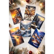 Str Store 6lı Simli Yılbaşı Kartpostal Seti - Karlı Dereler ve Kış Manzarası (Kendinden Simli, Not Yazılabilir)