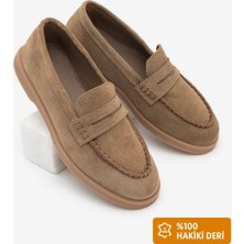 Marjin Kadın Hakiki Deri İp Detaylı Makosen Loafer Günlük Ayakkabı Ginar Taba Süet