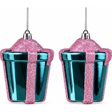My Balli Store Yılbaşı Süsü Simli Parlak Hediye Paketi 2'li Mavi Pembe 10 cm