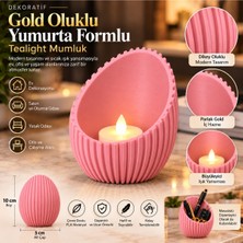 Piyatech Dekoratif Oluklu Yumurta Formlu Tealight Mumluk ve Masaüstü Düzenleyici 10X5 cm - Pembe