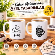 Formzen 2’li Beyaz Seramik Kupa Seti, Kahve ve Sıcak Çikolata Temalı Baskılı Kupa, Şık Tasarım, Hediye Fincan Takımı