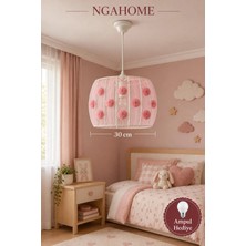 Nga Home Ngahome Pembe Ponponlu Çocuk Odası Avizesi 30 cm | Metal Kafes, Tüllü, E27 Duy Dekoratif Sarkıt