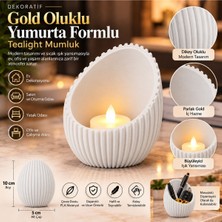 Piyatech Dekoratif Oluklu Yumurta Formlu Tealight Mumluk ve Masaüstü Düzenleyici 10X5 cm - Beyaz