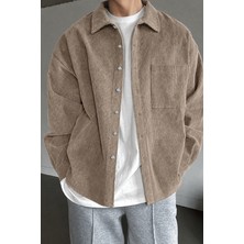 Genius Store Erkek Gömlek Fitilli Kadife Oversize Gömlek Yaka Cepli Uzun Kollu Ceket Gömlek