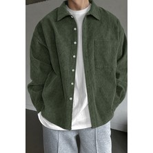Genius Store Erkek Gömlek Fitilli Kadife Oversize Gömlek Yaka Cepli Uzun Kollu Ceket Gömlek