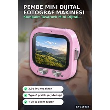 Marsilyan Mini Dijital Fotoğraf Makinesi 2.01 Inç Ekranlı Type C Şarjlı Pembe Kamera BX-316419