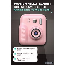 Marsilyan Çocuk Fotoğraf Makinesi Anında Termal Baskılı Hd Video Kamera Seti, 4 Rulo ve 5 Kalemli BX-316041