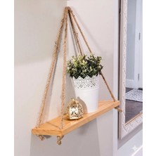 Nga Home Ngahome El Yapımı Ahşap Halat Asmalı Duvar Rafı - Mutfak, Salon, Çiçeklik Rafı 60 cm