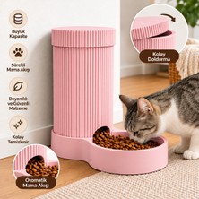 Piyatech Kedi ve Köpek Otomatik Mama Kabı – Yerçekimli Mama Besleyici, Geniş Hazneli, Pratik ve Modern Tasarım - Pembe