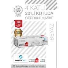 Saytekmed Cerrahi Maske (20 Adet/1 Kutu) Çift Kat Meltblown / İki Maske Gücünde 4 Katlı Telli Beyaz