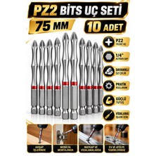 RUFT PRO Pz2 Yıldız Bits Uç Seti 75 mm 10 Adet S2 Çelik 1/4 Inç Altıgen Şaftlı Tornavida Vidalama Ucu
