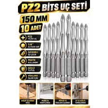 RUFT PRO Pz2 Yıldız Uzun Bits Uç Seti 150 mm 10 Adet S2 Çelik 1/4 Inç Altıgen Şaftlı Tornavida Vidalama Ucu