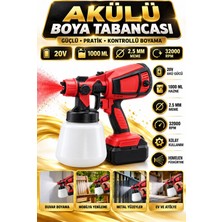 RUFT PRO 20V Akülü Boya Tabancası 1000 ml Hazneli 2,5 mm Nozullu Şarjlı Ahşap Metal Duvar Boyama Makinesi