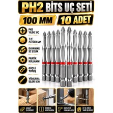 RUFT PRO Ph2 Yıldız Uzun Bits Uç Seti 100 mm 10 Adet S2 Çelik Dişli Uç Yapılı Kutulu Tornavida Vidalama Ucu