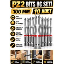 RUFT PRO Pz2 Yıldız Uzun Bits Uç Seti 100 mm 10 Adet S2 Çelik 1/4 Inç Altıgen Şaftlı Tornavida Vidalama Ucu