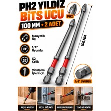 RUFT PRO Ph2 Yıldız Uzun Bits Uç 100 mm 2 Adet Mıknatıslı S2 Çelik 1/4 Inç Altıgen Şaftlı Vidalama Ucu
