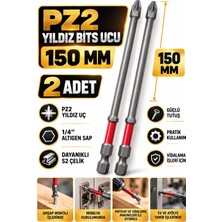 RUFT PRO Pz2 Yıldız Uzun Bits Uç 150 mm 2 Adet S2 Çelik 1/4 Inç Altıgen Şaftlı Tornavida Vidalama Ucu