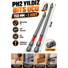 RUFT PRO Ph2 Yıldız Uzun Bits Uç 150 mm 2 Adet Mıknatıslı S2 Çelik 1/4 Inç Altıgen Şaftlı Vidalama Ucu