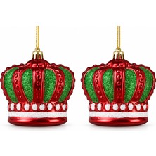 My Balli Store Yılbaşı Süsü Simli Kral Tacı 2'li Kırmızı Yeşil 10 cm