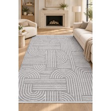 Hann Home Collection Eosna Gri Beyaz Özel Ölçü Kaymaz Taban Yıkanabilir Robot Süpürge Uyumlu Oturma Odası Koridor Halısı