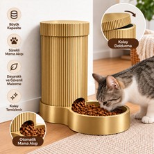 Piyatech Kedi ve Köpek Otomatik Mama Kabı – Yerçekimli Mama Besleyici, Geniş Hazneli, Pratik ve Modern Tasarım - Gold
