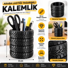 Piyatech Lastik Görünümlü Kalemlik – Dekoratif Masaüstü Kalem Tutucu, Araba Lastiği Tasarımlı Ofis ve Çalışma Masası Organizeri, Siyah