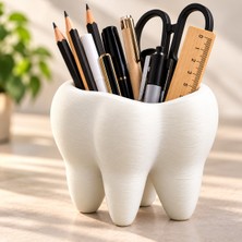 Piyatech Diş Figürlü Kalemlik, Dekoratif Masaüstü Organizer, Diş Hekimi Temalı Kalem Tutucu, Beyaz, 11 cm