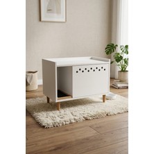 Reyo Pet Luna Kapalı Kedi Tuvaleti Dolabı Delikli Beyaz – Mdf, Ayaklı ve Modern Tasarım