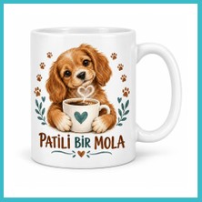 Defne Store Patili Bir Mola Sevimli Köpek ve Kahve Tasarımlı Porselen Kupa - Model 267 Dfnbez