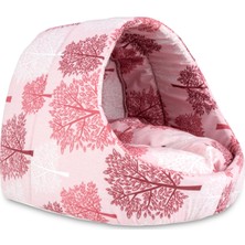 Nerotex Pembe Agaç Desenli Kedi Mağara Ev Yuvası Agaç Desen Pembe