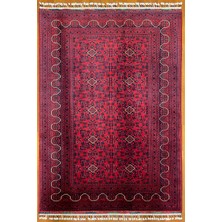 El Dokuma Afgan Halı Hamyab Yıldız Desenli Kök Boya 130 x 183 cm