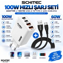 Schitec 100W 4 Çıkışlu Hızlı Şarj Başlığı ve Usb-A To Type-C 60W Hızlı Şarj ve Data Kablosu