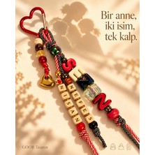 Goob Tasarım Kişiye Özel Anne ve Çocuk Isimli Çanta Aksesuarı, Kalp Detaylı Charm