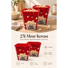 2’li Mısır Kovası Seti - Kırmızı Popcorn Kutusu Mısır Patlatma Kabı