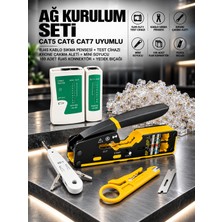 Ağ Kurulum Seti Cat5 Cat6 Cat7 Uyumlu -  Yeni Nesil RJ45 Kablo Sıkma Pensesi Kablo + Test Cihazı + Krone Çakma Aleti + Mini Kablo Soyucu + 100 Adet RJ45 Konnektör + Yedek Bıçağı