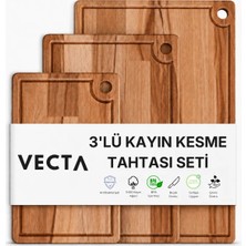 Vecta Graın Kayın Ahşap 3’lü Kesme ve Sunum Tahtası Seti - S/m/l Sıvı Kanallı Asma Delikli Doğrama Tahtası