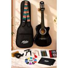 Midex CG-395BK Siyah Klasik Gitar 4/4 Sap Ayarlı Kesik Kasa Full Set (Çanta Askı Pena)