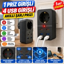 Sepetopia Isıya Dayanıklı Termal Akım Korumalı 1 Priz Girişli 2 USB Girişli 2 Type-C Girişli Pirz (Ade