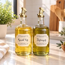 MODA OZY 2'li Gold Sızdırmaz Kapaklı 750 ml Cam Yağlık Seti Suya Dayanıklı Etiket Dahil