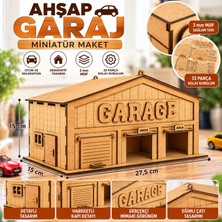 Algwood Ahşap Garaj Maketi 33 Parça 3 mm Mdf Miniatür Oto Garajı 27,5X15X15 cm
