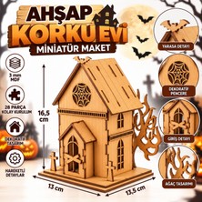 Algwood Ahşap Korku Evi Maketi 28 Parça Yarasa ve Örümcek Ağı Detaylı Perili Ev 13,5X13X16,5 cm