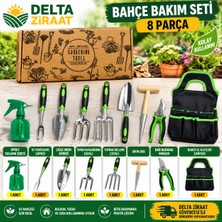 Delta Ziraat 8 Parça Bahçe Bakım Seti – Çantalı El Aletleri, Budama Makası, Dikim Küreği ve Toprak Işleme Seti - Tamamen Organik