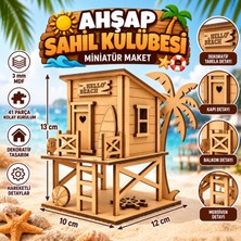 Algwood Ahşap Sahil Kulübesi Maketi 41 Parça Tropik Plaj Evi 12X10X13 cm 3 mm Mdf